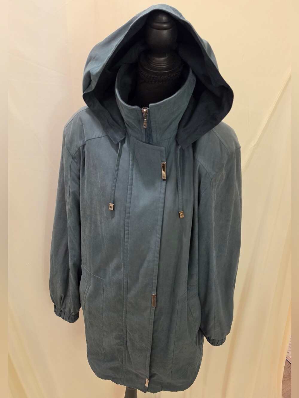 Vintage Fleet Street Teal Hooded Anorak Car Coat Jacket Removable Liner Sz M